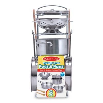 Melissa And Doug Let's Play House Stainless Steel 8-Piece Pots & Pans Play Set, Ages 3+