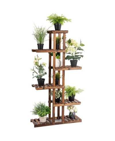6 Tier 11 Pots Wooden Plant Flower Display Stand Wood Shelf