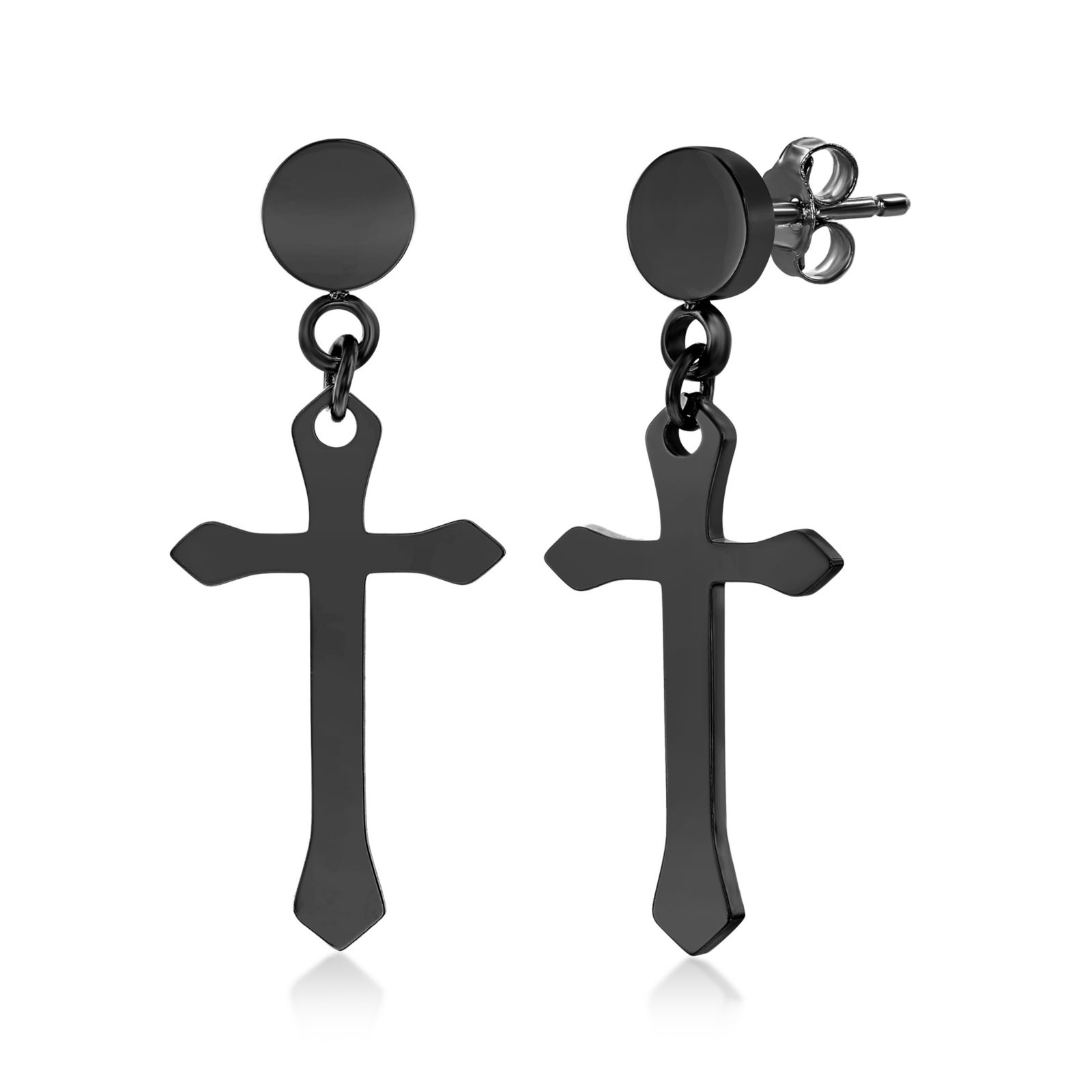 Stainless Steel Polished Cross Earrings
