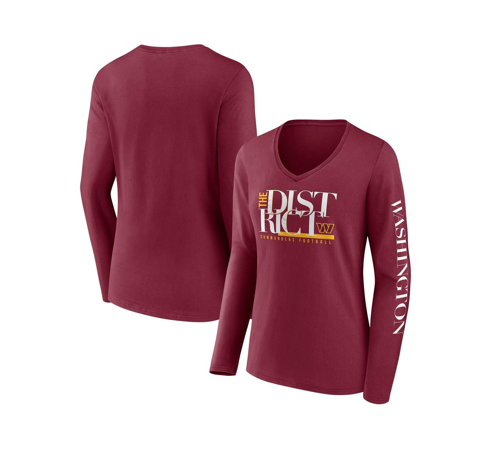 Women's Fanatics Burgundy Washington Commanders Hometown Sweep Long Sleeve V-Neck T-shirt