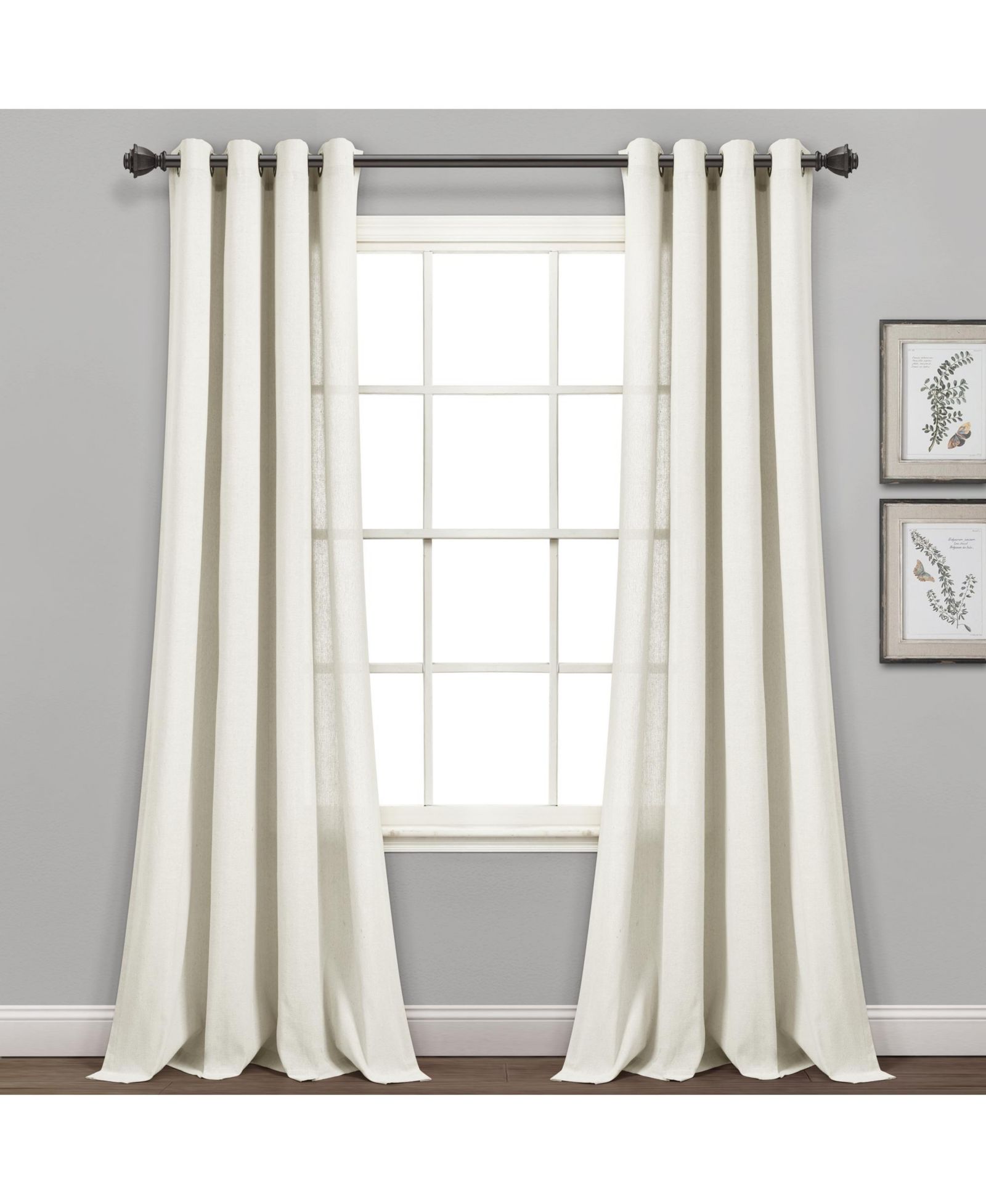 Lush Decor Faux Linen Grommet Window Curtain Panel Pair 52"W x 84"L Dark Linen - Linen Curtains For Bedroom - Neutral Curtains For Living Room
