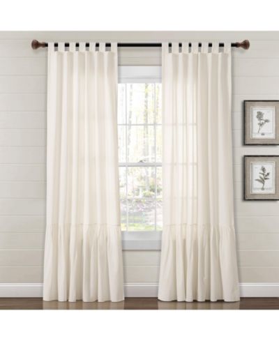 Lush Decor Farmhouse Faux Linen Tab Top Window Curtain Panel Single 40"W x 84"L - Curtains For Bedroom - Living Room Curtains