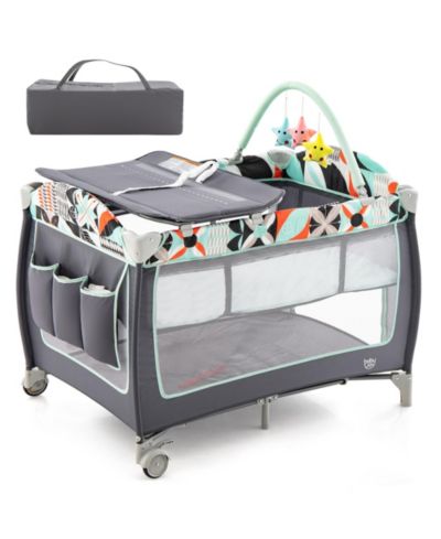 Детский манеж 3 в 1 Costway Infant Nursery Center с молнией, мятный