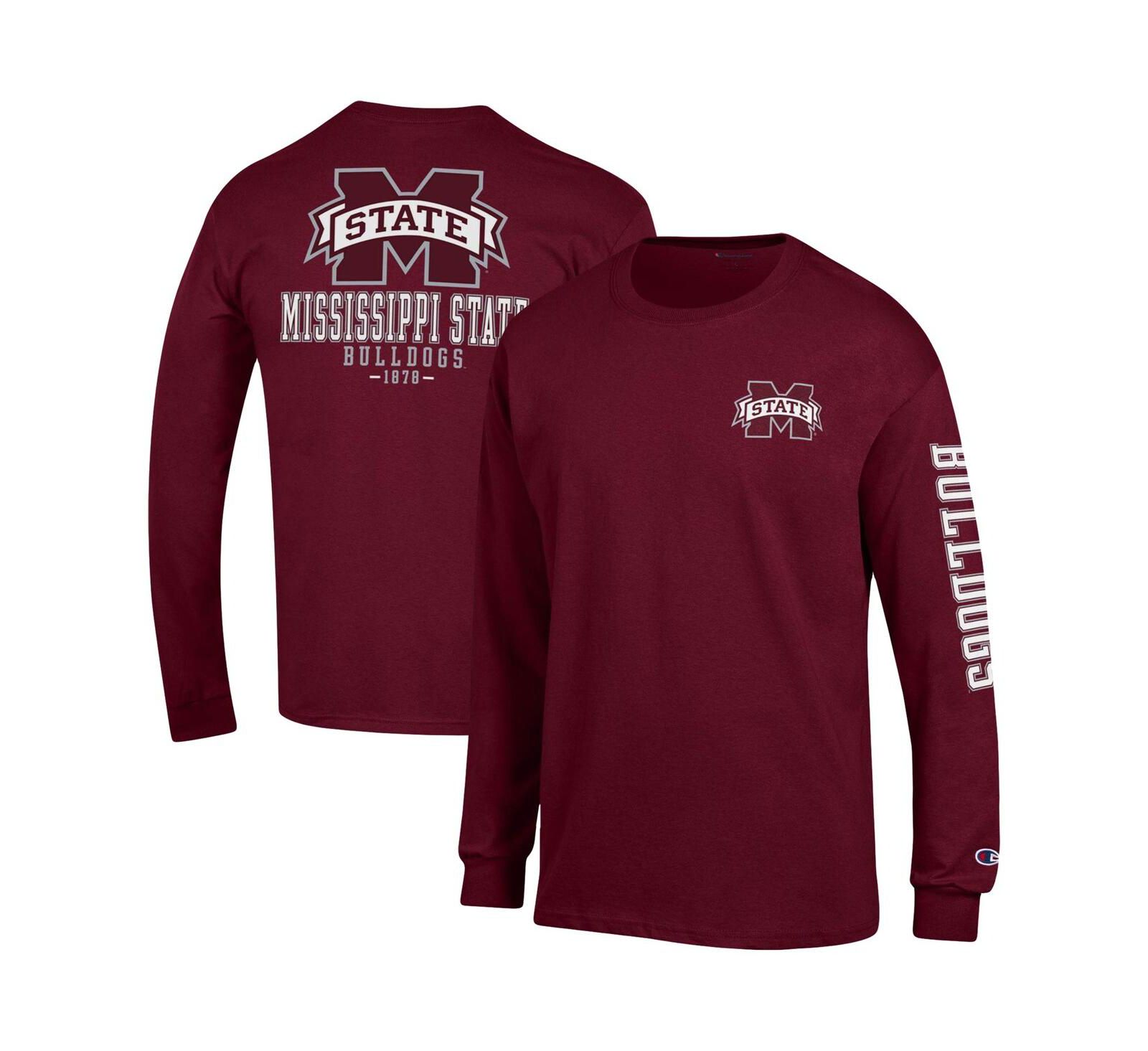Champion Мужская футболка Mississippi State Bulldogs Team Stack Long Sleeve Maroon
