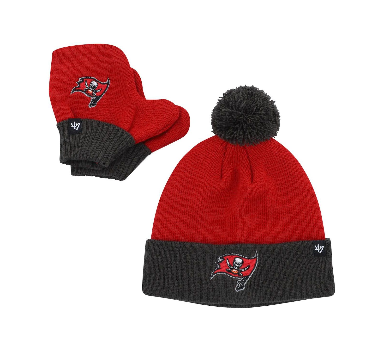 Детский набор '47 Brand Tampa Bay Buccaneers: вязаная шапка с помпоном и варежки, красный и серый