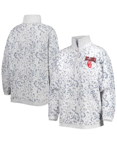 Женский свитшот Gameday Couture Heather Gray Oklahoma Sooners Leopard Quarter-Zip