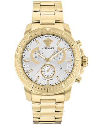 Versace Мужские часы Swiss Chronograph Greca Gold Ion Plated с браслетом 45mm