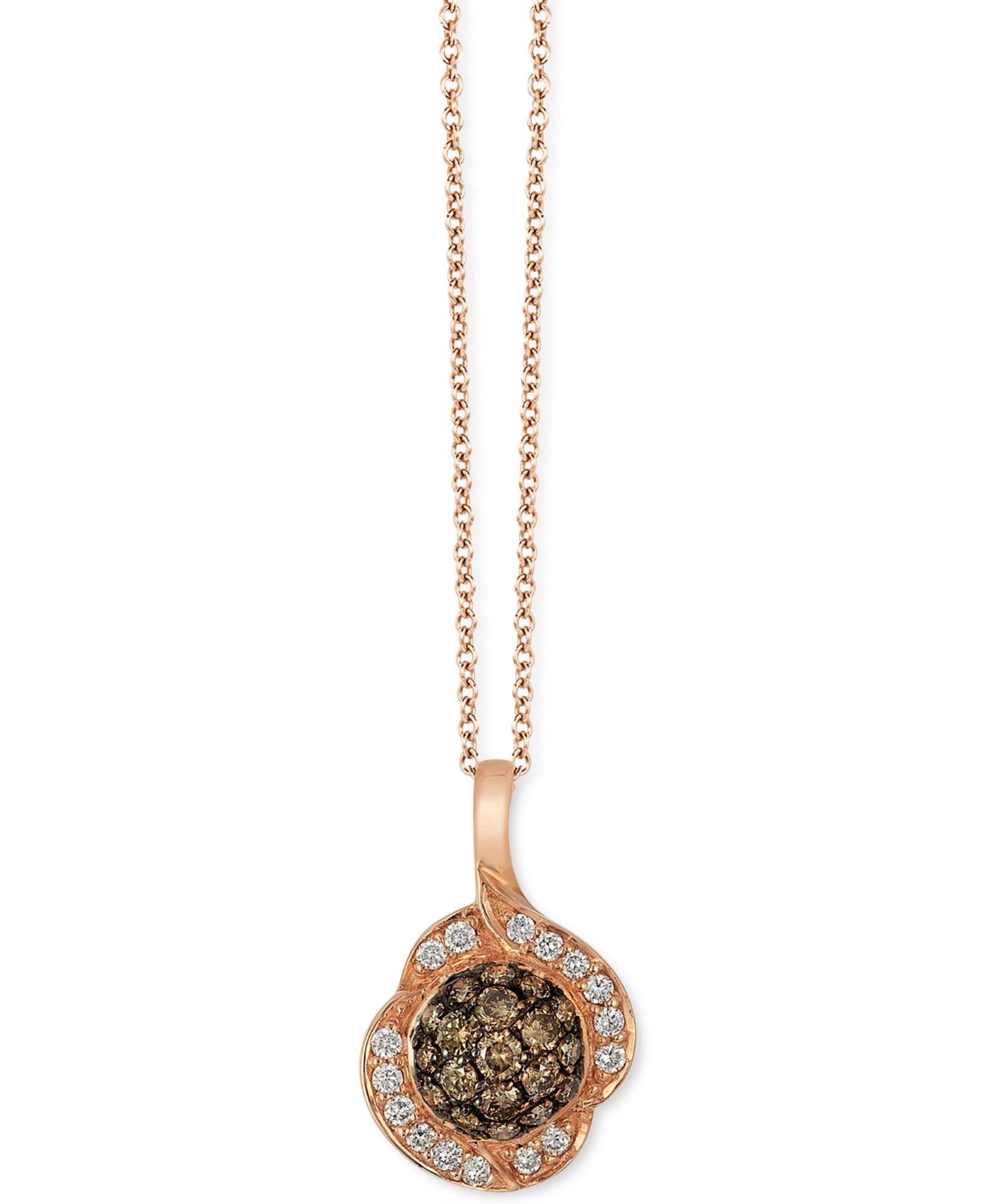 Подвеска Le Vian® Chocolate Diamond (1/4 ct. t.w.) & Vanilla Diamond (1/10 ct. t.w.) Halo Cluster 18" в 14k Rose Gold