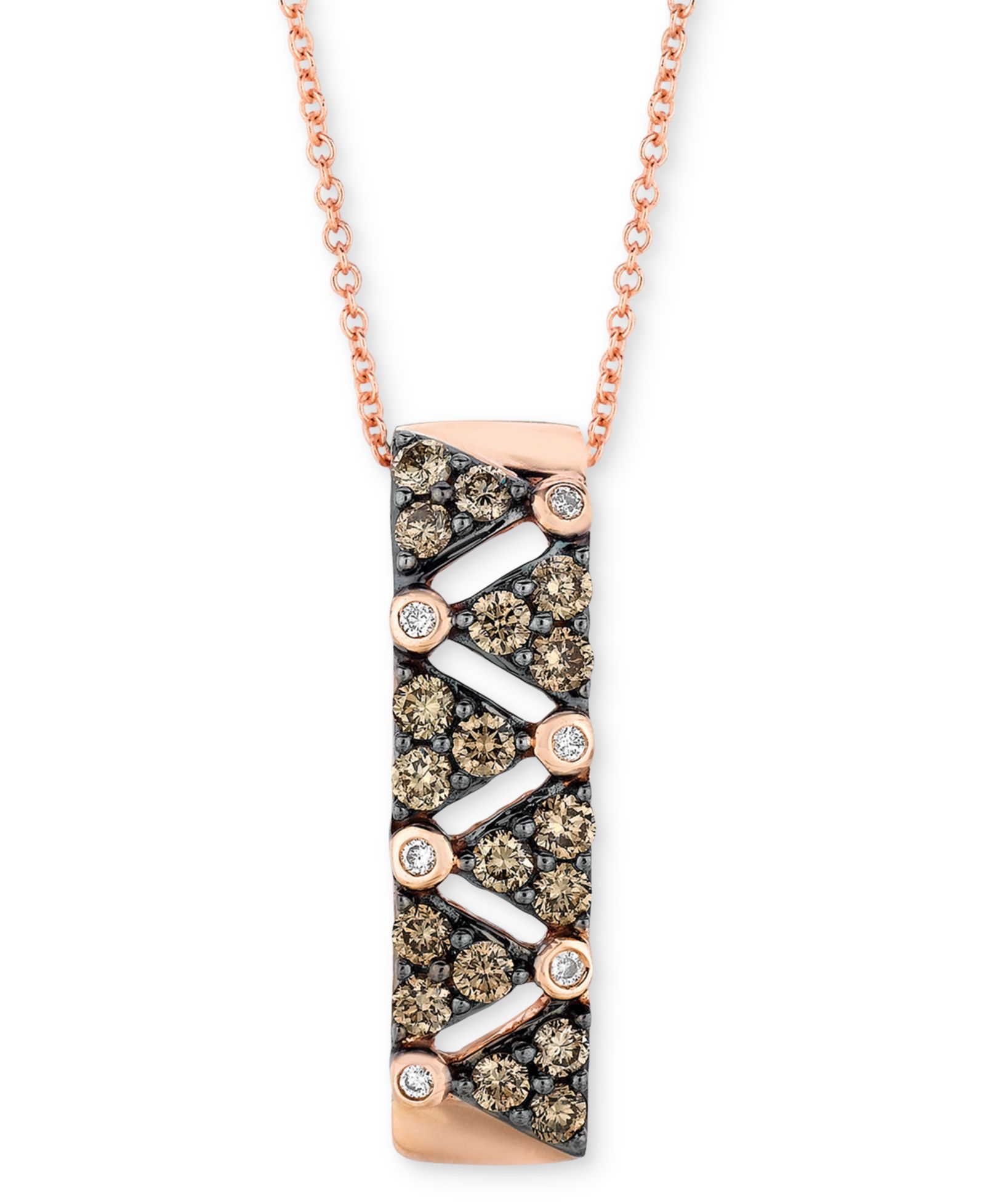 Le Vian подвеска Vertical Bar Cluster 18" в 14k Rose Gold с бриллиантами Chocolate и Vanilla