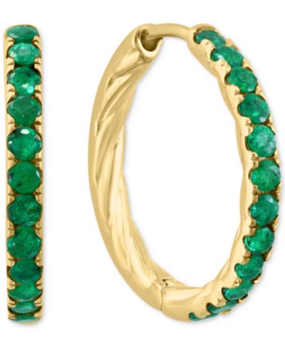Серьги-кольца EFFY® Emerald Small Hoop (7/8 ct. t.w.) в Gold-Plated Sterling Silver, 0.5"