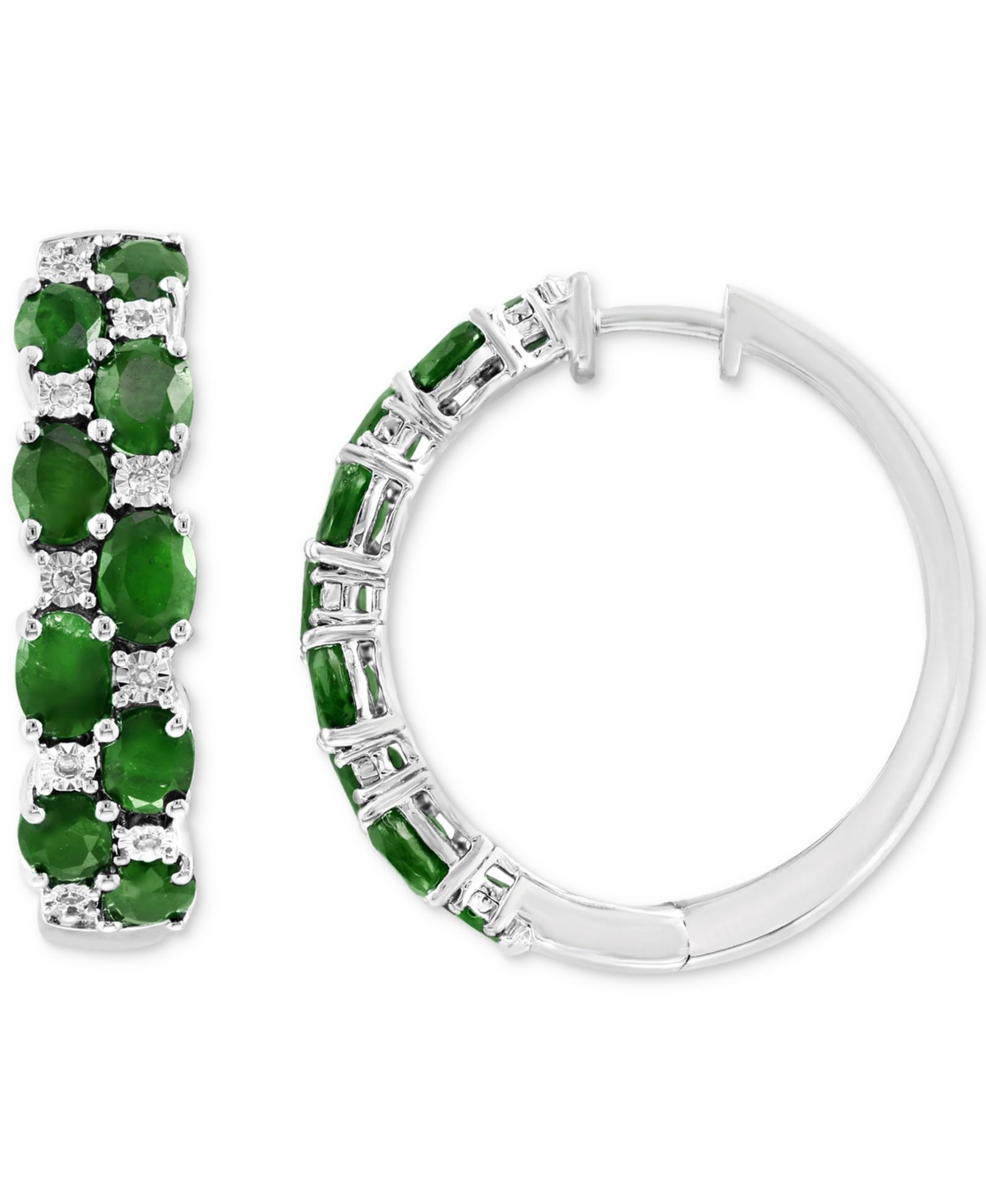 EFFY® Emerald & Diamond Small Earrings in Sterling Silver (Also available in Ruby)