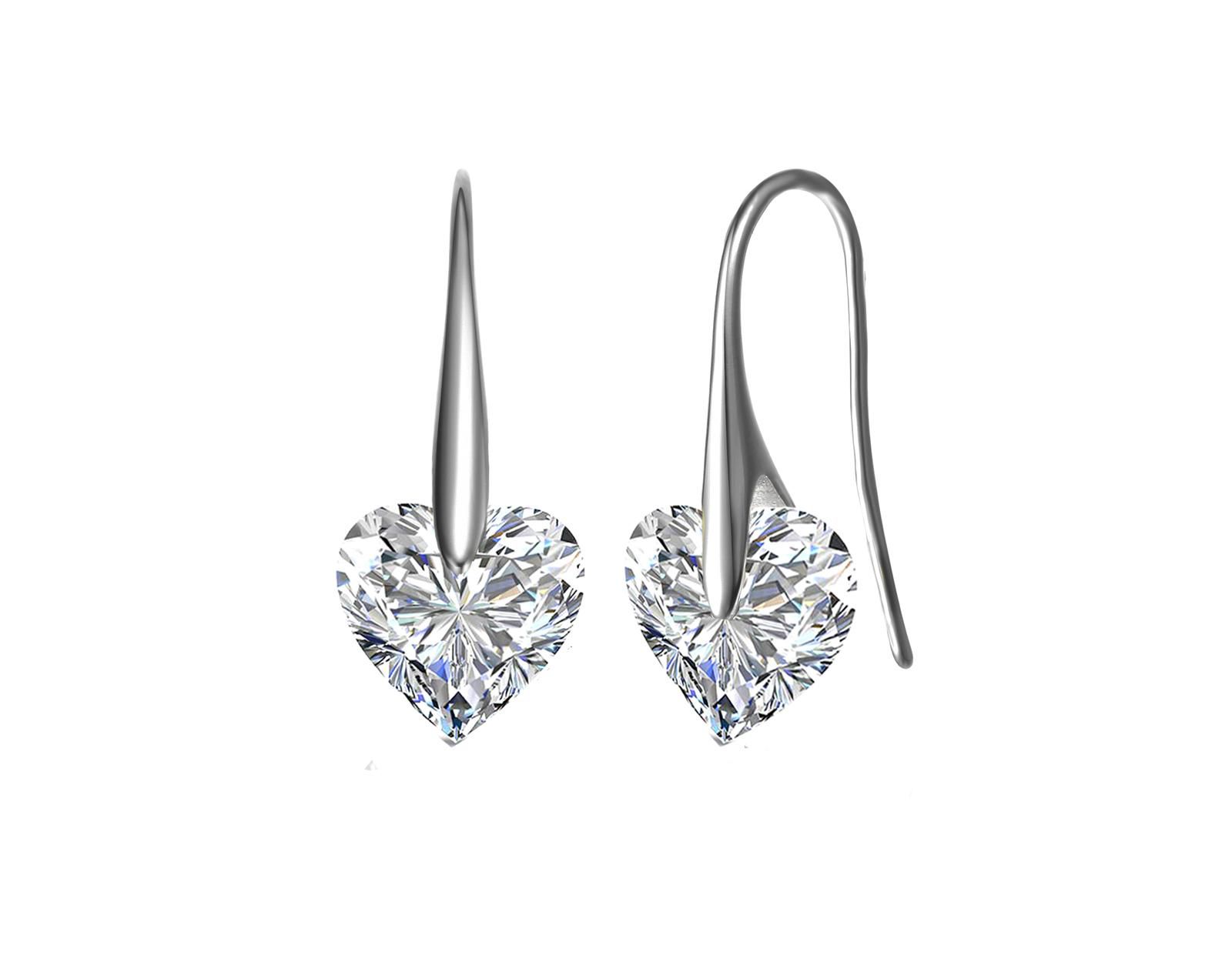Серьги Genevive Elegant Sterling Silver Movable Heart CZ Fish Hook