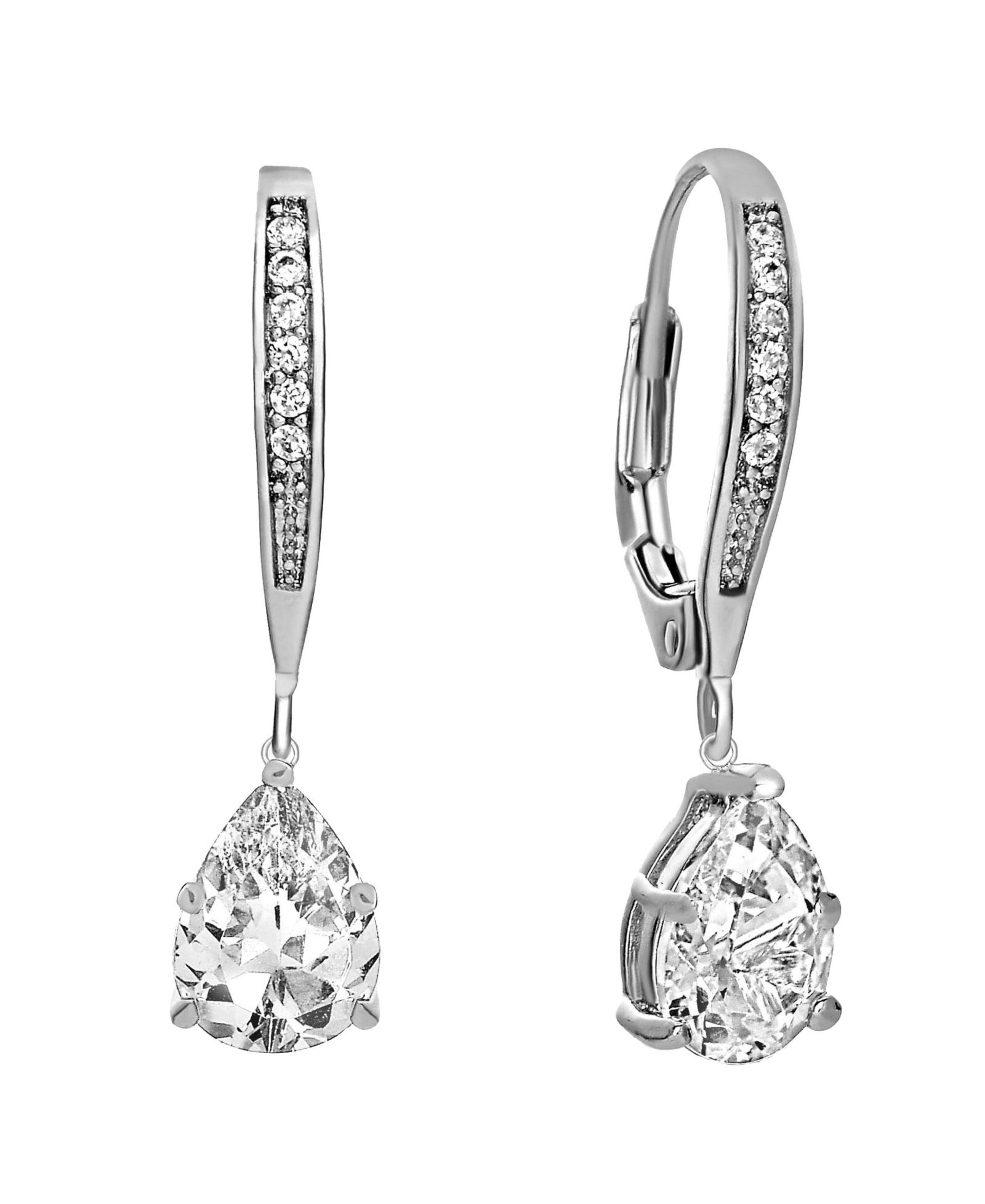 Genevive White Cubic Zirconia Pear Drop Earrings