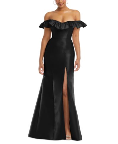 Женское вечернее платье Alfred Sung Off-the-Shoulder Ruffle Neck Satin Trumpet Gown
