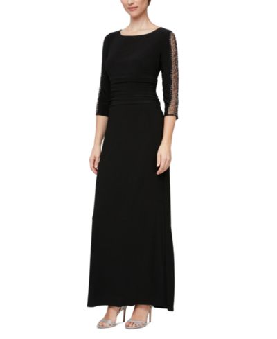 SL Fashions Petite Ruched 3/4-Sleeve Gown