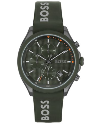 Часы HUGO BOSS Men's Velocity Quartz, зеленый силиконовый ремешок, 44mm