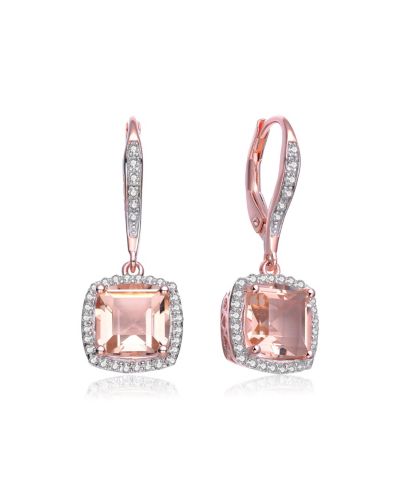 Sterling Silver 18K Rose Gold Plated Morganite Cubic Zirconia Drop Earrings