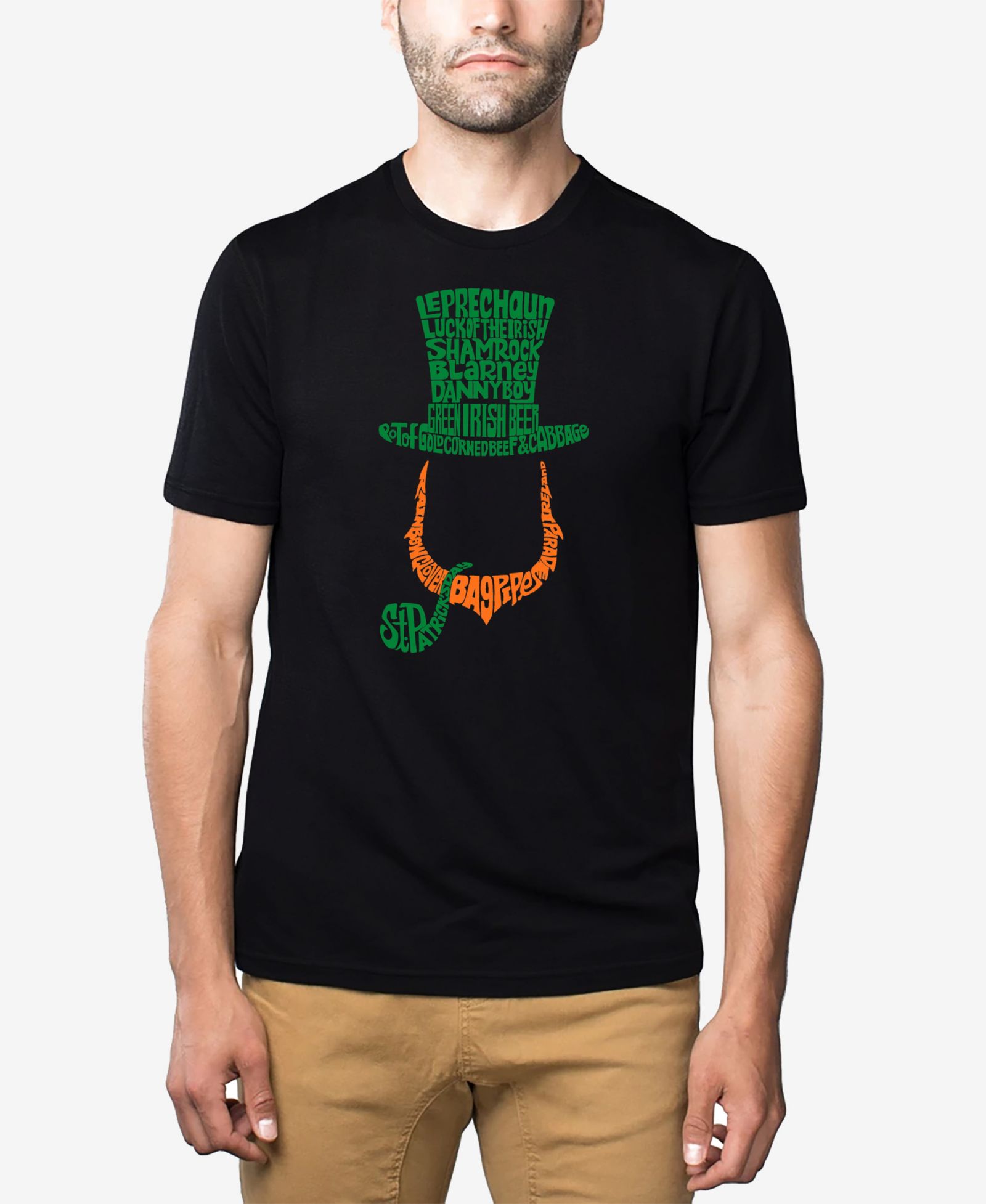 LA Pop Art Men's Cotton/Poly Blend Leprechaun Word Art Graphic T-shirt