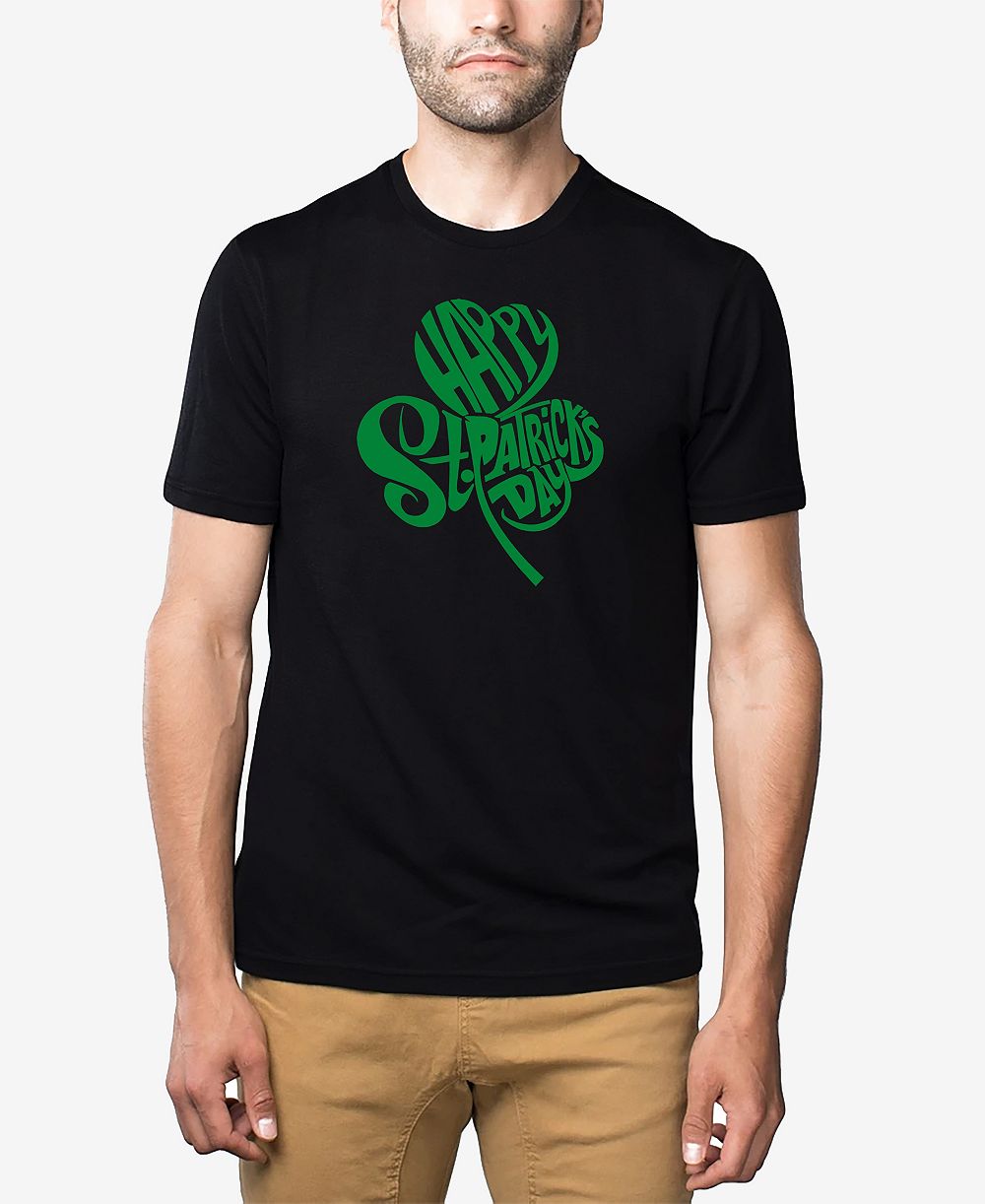 LA Pop Art Men's Cotton/Poly Blend St. Patrick's Day Shamrock Word Art Graphic T-shirt