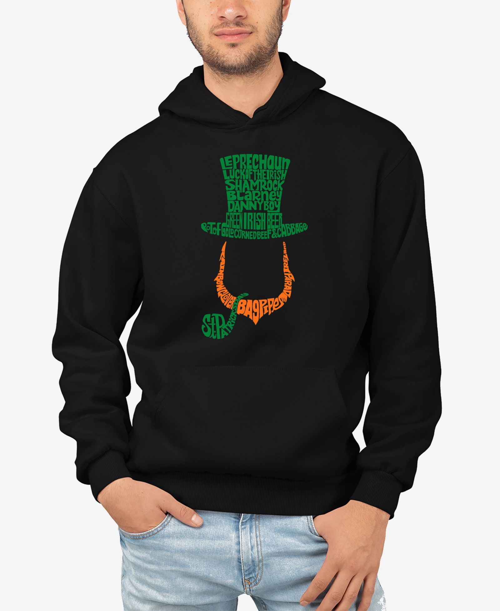 Мужской свитшот с капюшоном LA Pop Art Leprechaun Word Art