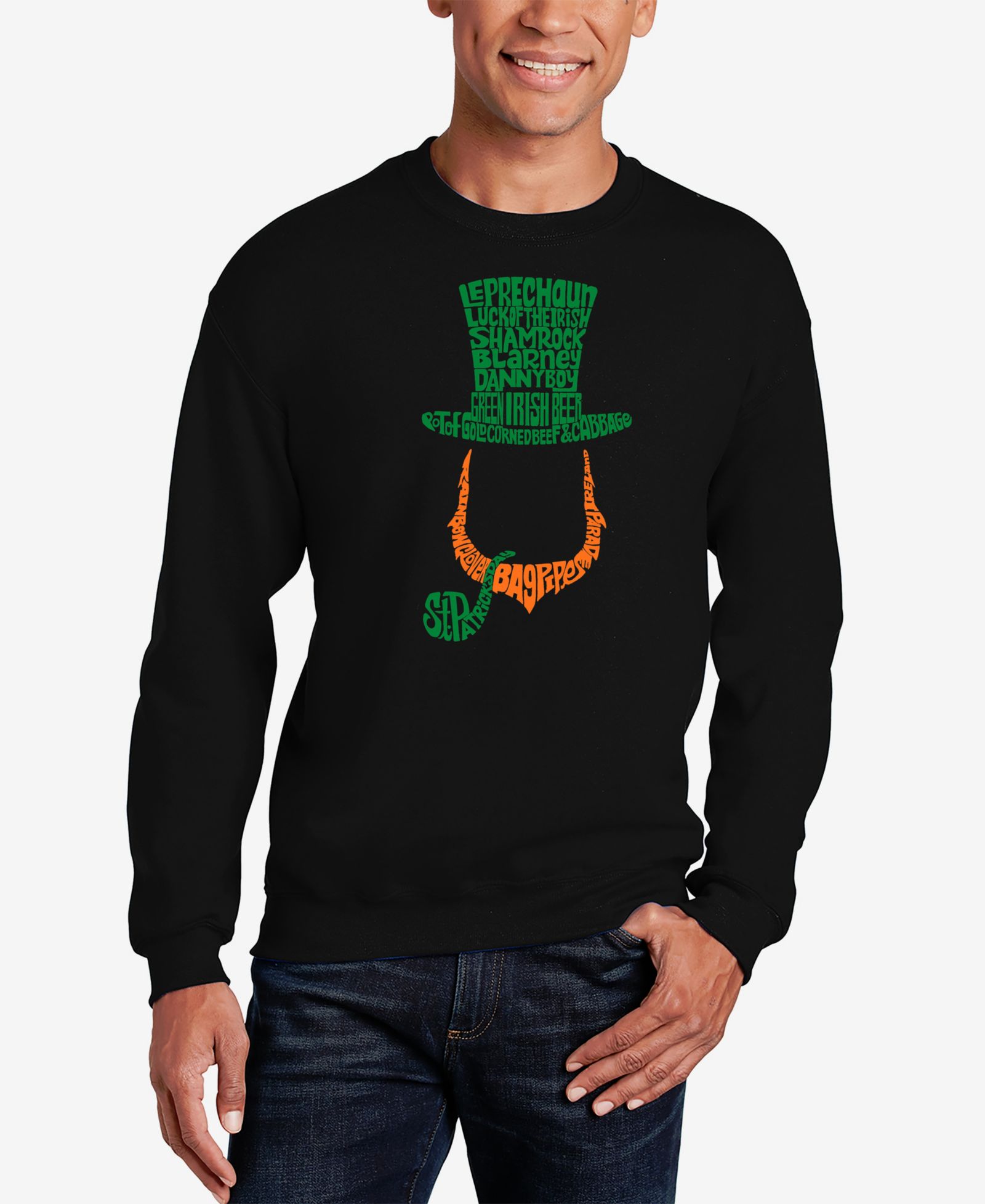 LA Pop Art Men's Leprechaun Word Art Crewneck Sweatshirt