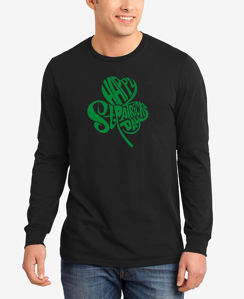 LA Pop Art Men's St. Patrick's Day Shamrock Word Art Long Sleeve T-shirt