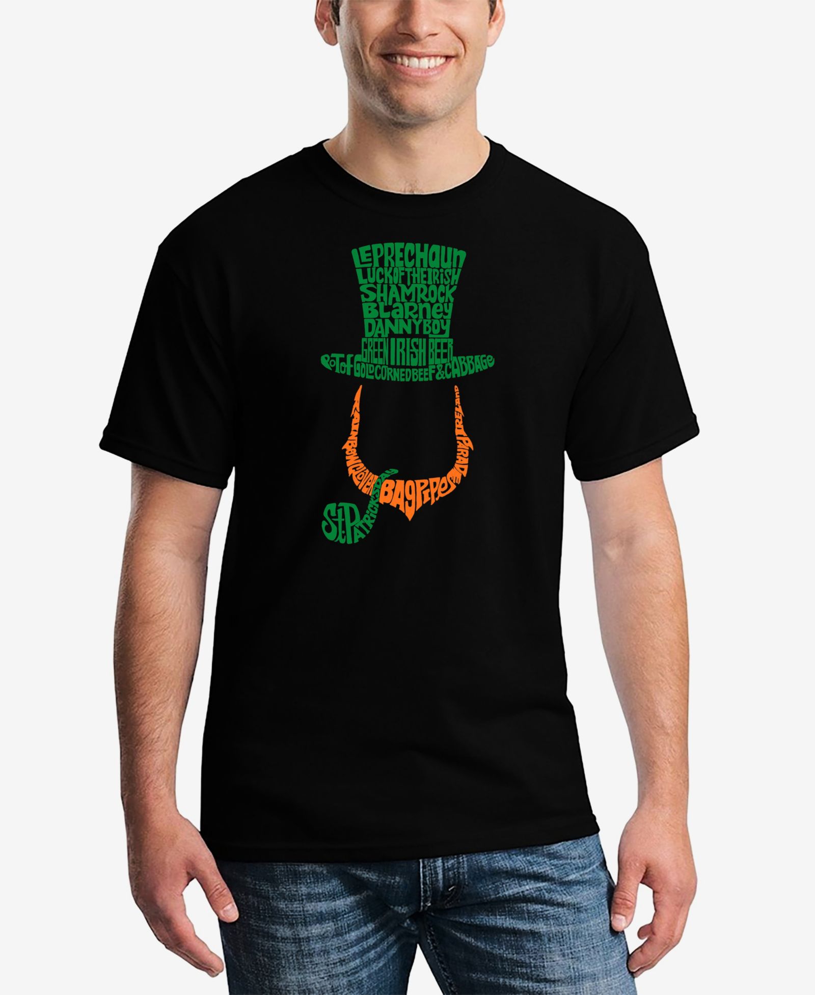 LA Pop Art Men's Leprechaun Word Art Graphic T-shirt