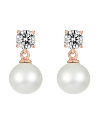 Genevive Elegant Sterling Silver Timeless CZ & Pearl Drop Earrings