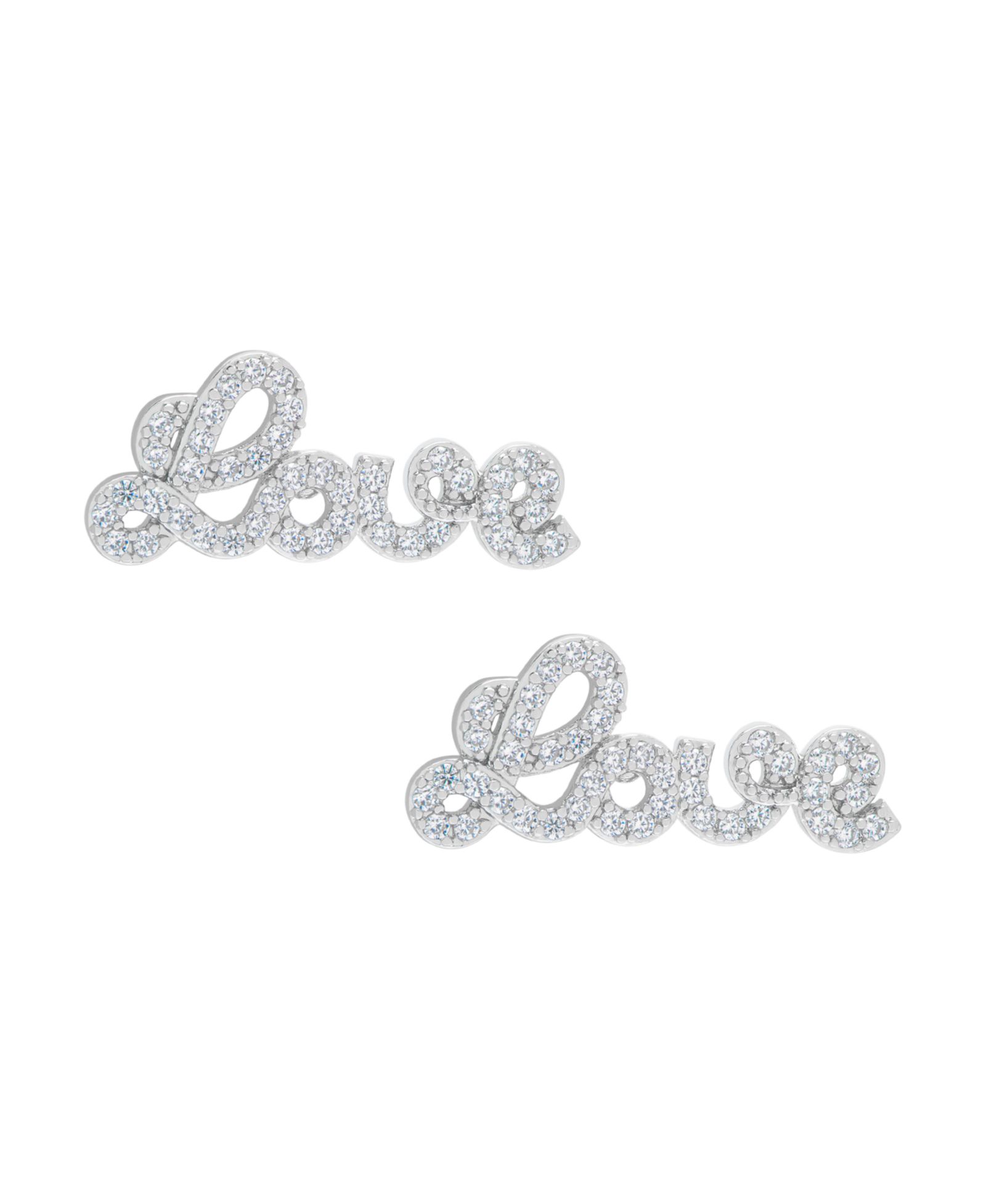 Серьги-гвоздики Silver Plated Brass Cubic Zirconia Script Love