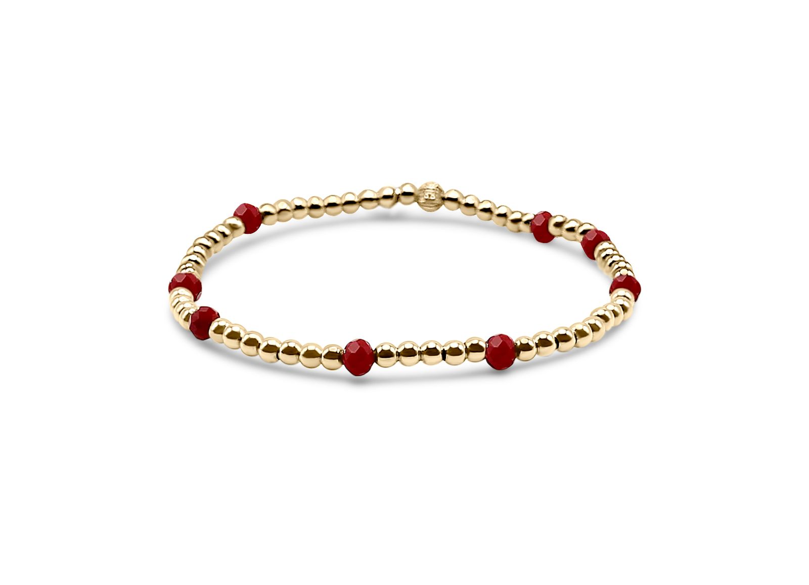 3mm Gold Filled Ball and Ruby Glass Bead Stretch Bracelet