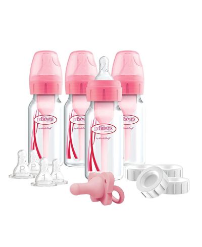 Dr. Browns Baby 14 Piece Options+ Preemie & Newborn Anti-Colic Baby Bottle Set, Pink