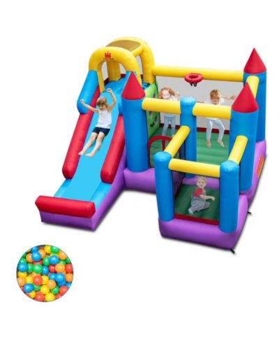 5-In-1 Inflatable Bounce Castle with Basketball Rim & Climbing Wall Blower Excluded