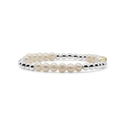 Bowood Lane 5mm Silver Ball and Freshwater Pearl Stretch Bracelet
