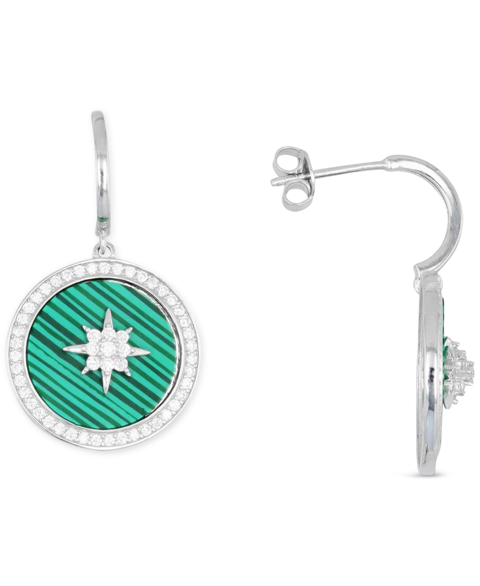 Серьги-подвески Lab-Grown Malachite & Cubic Zirconia Dangle Disc Drop