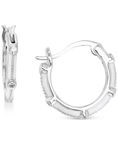 Cubic Zirconia & Enamel Small Hoop Earrings, 0.55"