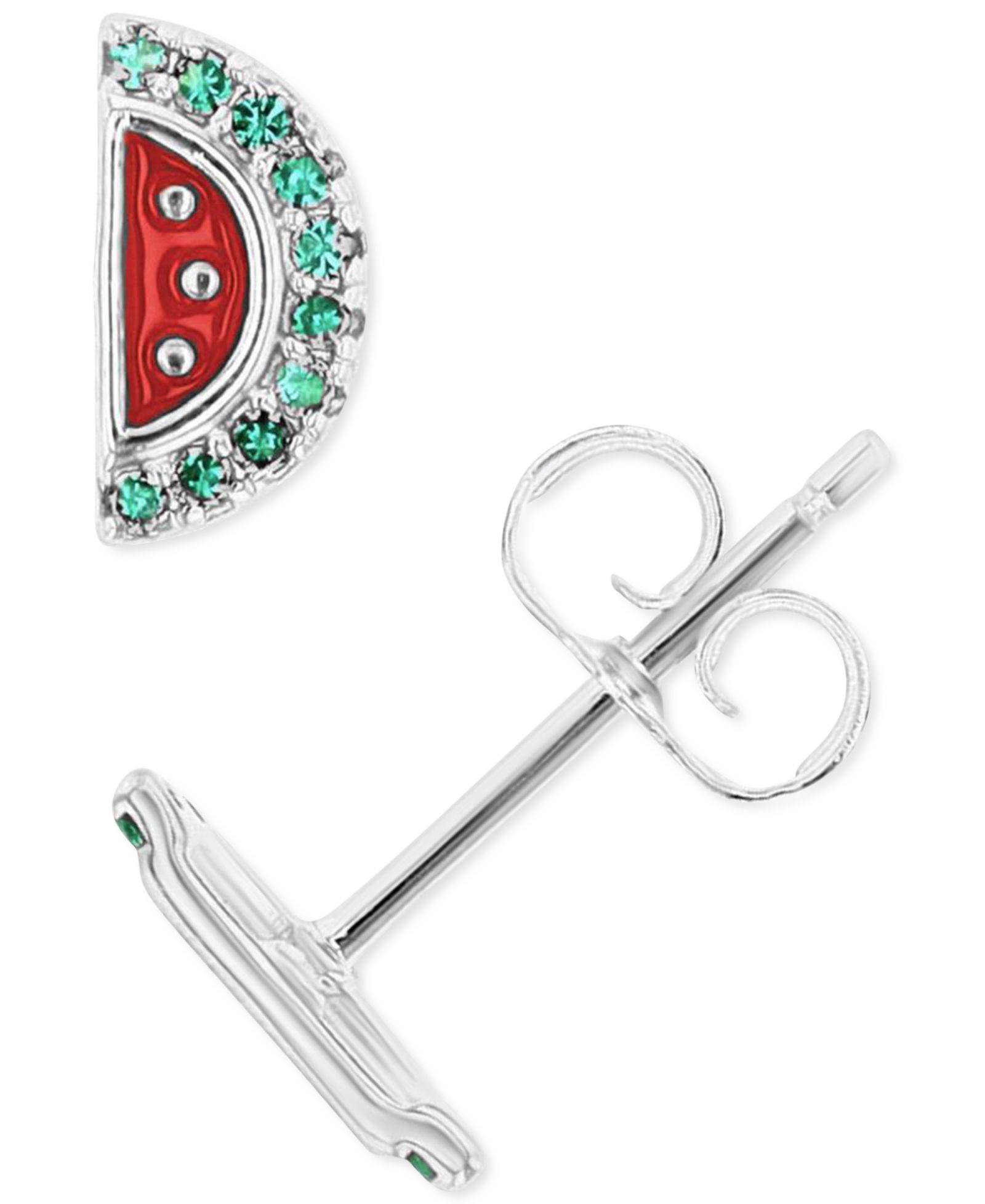Серьги-гвоздики с цирконием и эмалью Watermelon в позолоченном серебре 14k Gold-Plated Sterling Silver