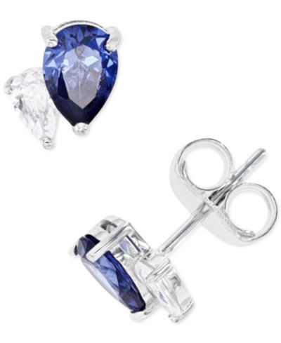 Серьги-гвоздики Macy's Blue and White Cubic Zirconia в серебре или 14k Gold over Sterling Silver