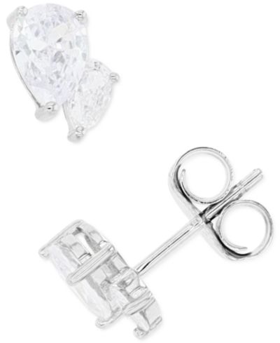 Cubic Zirconia Stud Earrings in Sterling Silver or 14k Gold over Sterling Silver