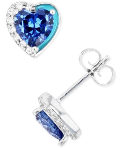 Серьги-гвоздики Macy's Blue and White Cubic Zirconia в Sterling Silver