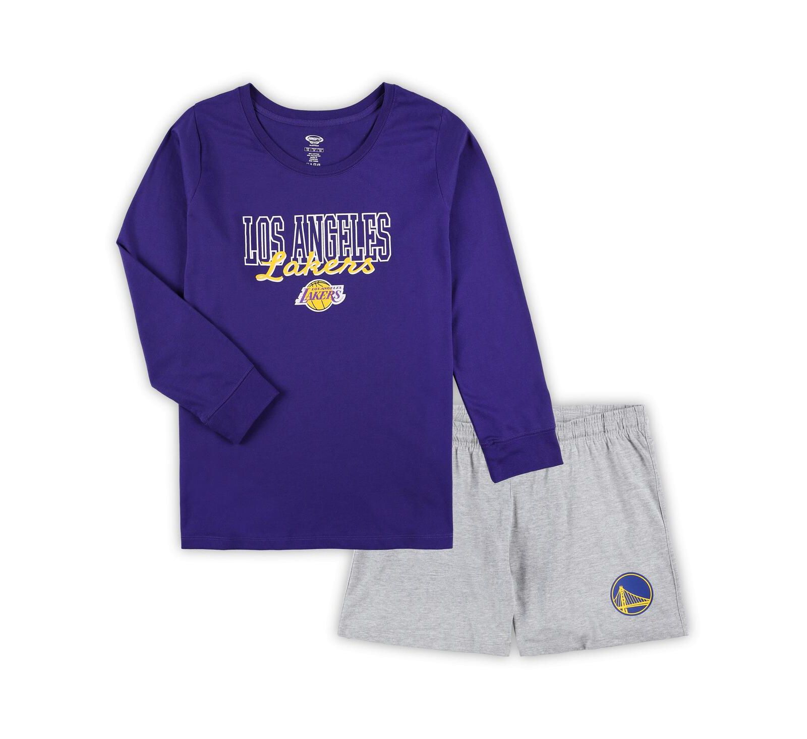 Женский комплект для сна Concepts Sport Purple, Heather Gray Los Angeles Lakers Plus Size Long Sleeve T-shirt и Shorts
