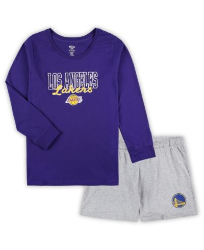 Женский комплект для сна Concepts Sport Purple, Heather Gray Los Angeles Lakers Plus Size Long Sleeve T-shirt и Shorts