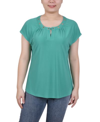 Трикотажный топ NY Collection Petite с коротким рукавом и отверстиями
