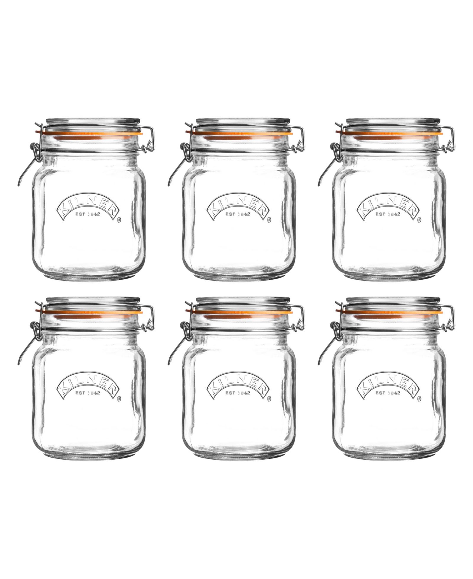 Kilner Square Clip Top Jar 34 oz, Set of 6