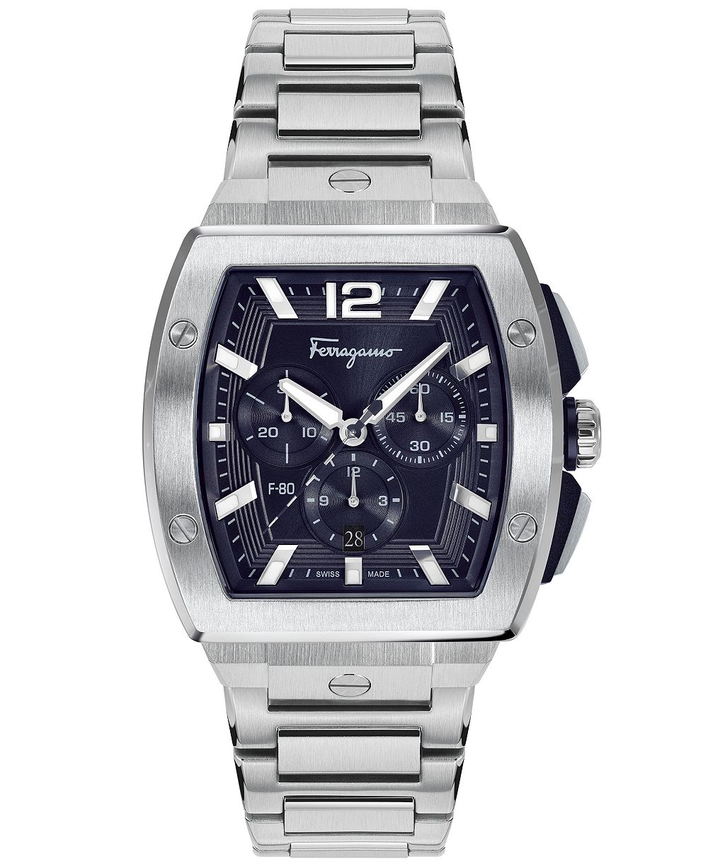 Salvatore Ferragamo Men's Swiss Chronograph F-80 Tonneau Stainless Steel Bracelet Watch 42mm