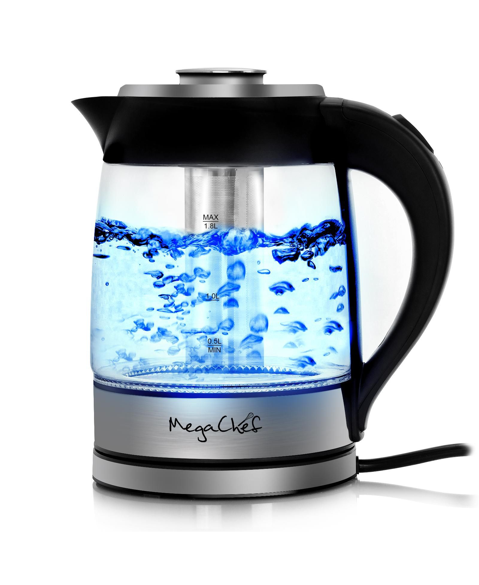 MegaChef 1.8 Quart Glass & Stainless Steel Electric Tea Kettle