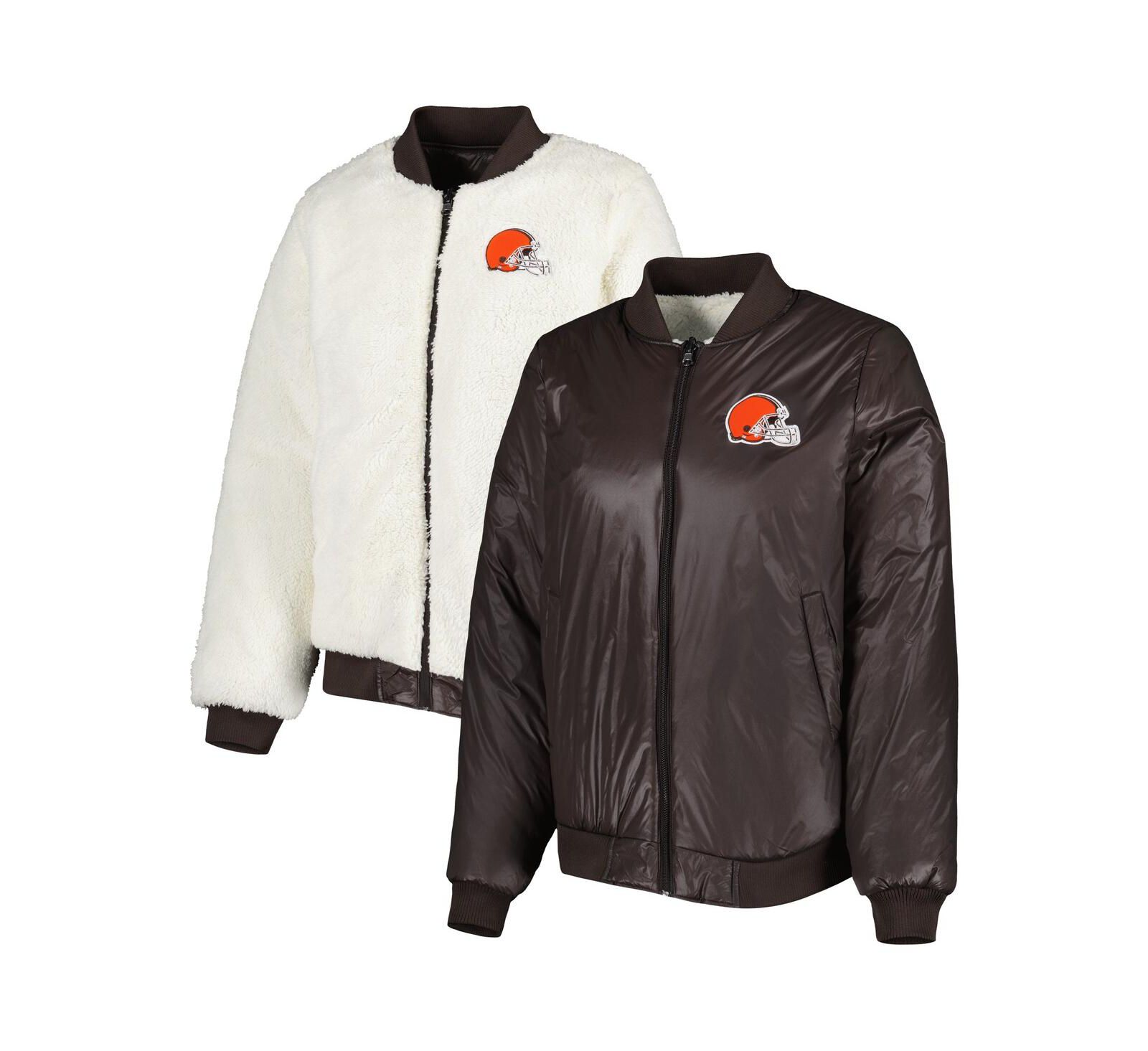 Women's G-III 4Her by Carl Banks Oatmeal, Brown Cleveland Browns Switchback Reversible Full-Zip Jacket