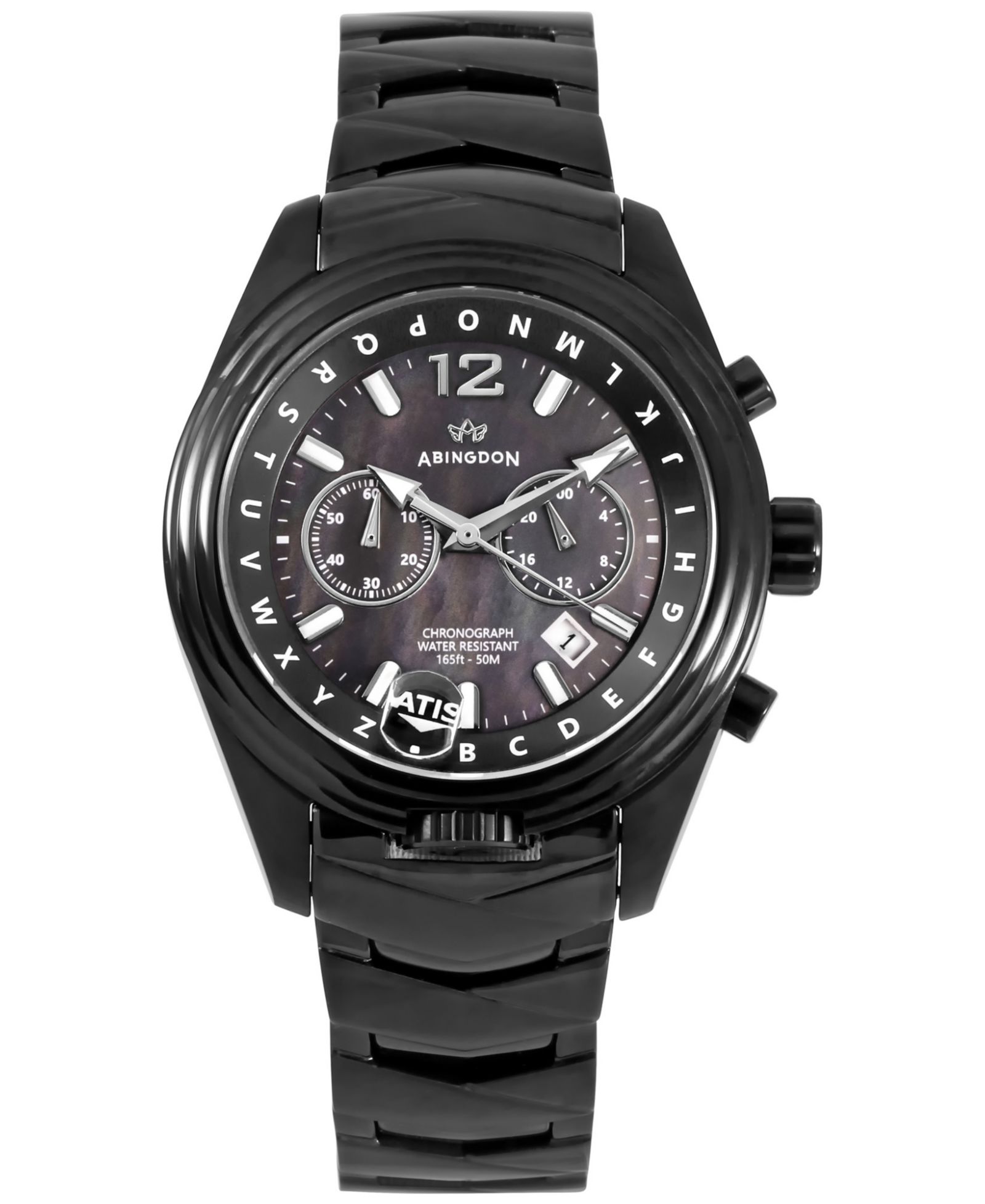 Женские хронограф-часы Abingdon Co. Katherine Black Ion Plated Stainless Steel Bracelet, 40mm