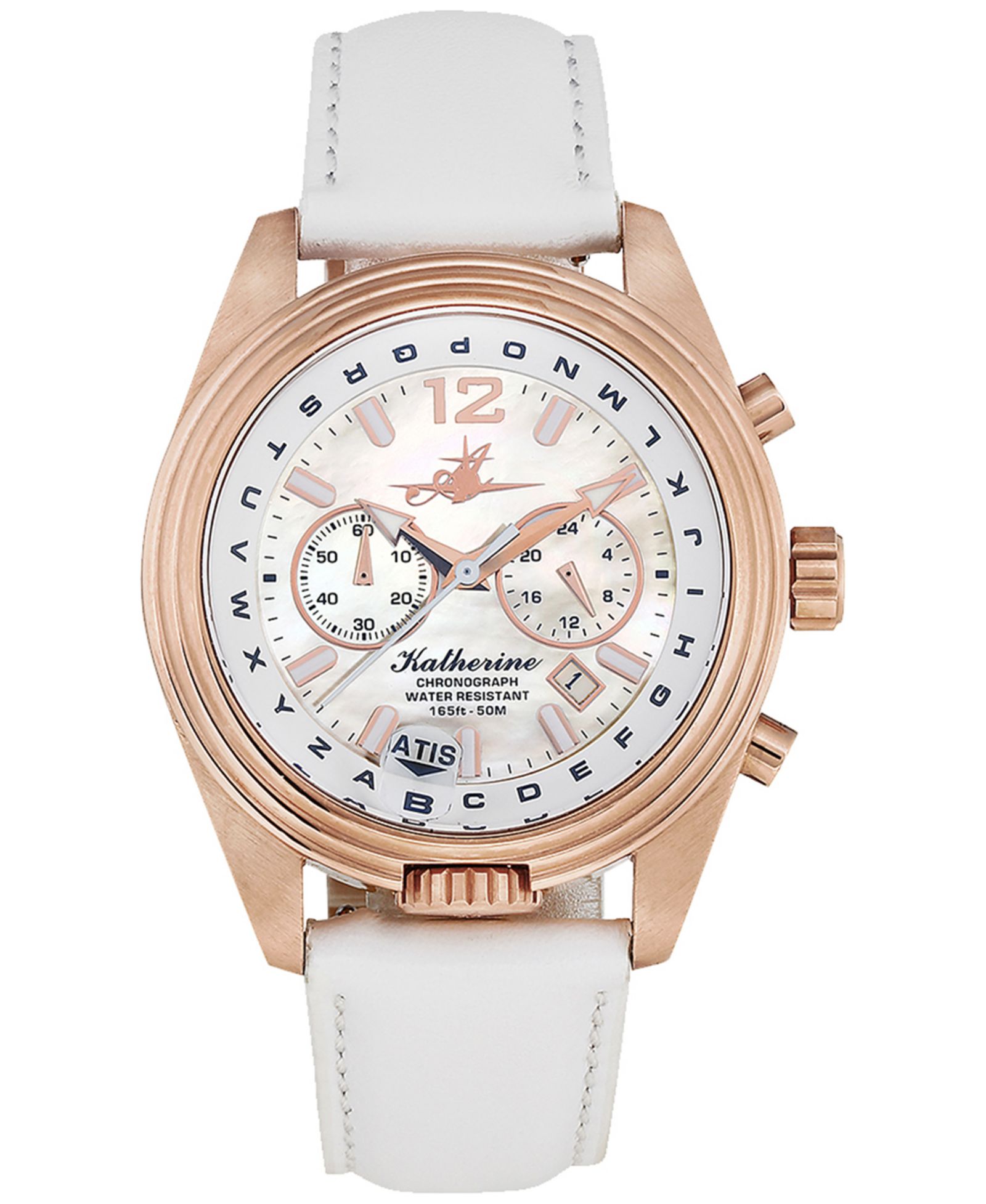 Женские часы Abingdon Co. Katherine Chronograph White Leather Strap 40mm