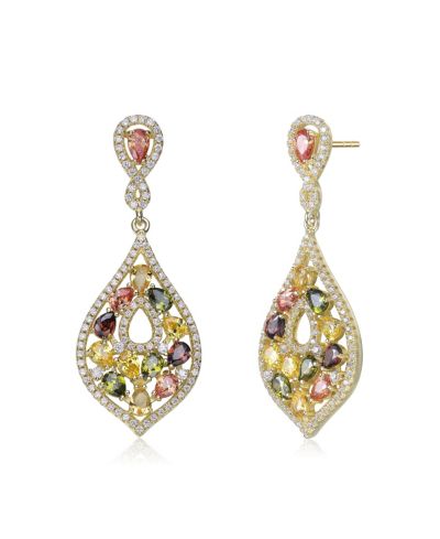 Genevive Dazzling Sterling Silver CZ Cluster Pave Halo Statement Earrings