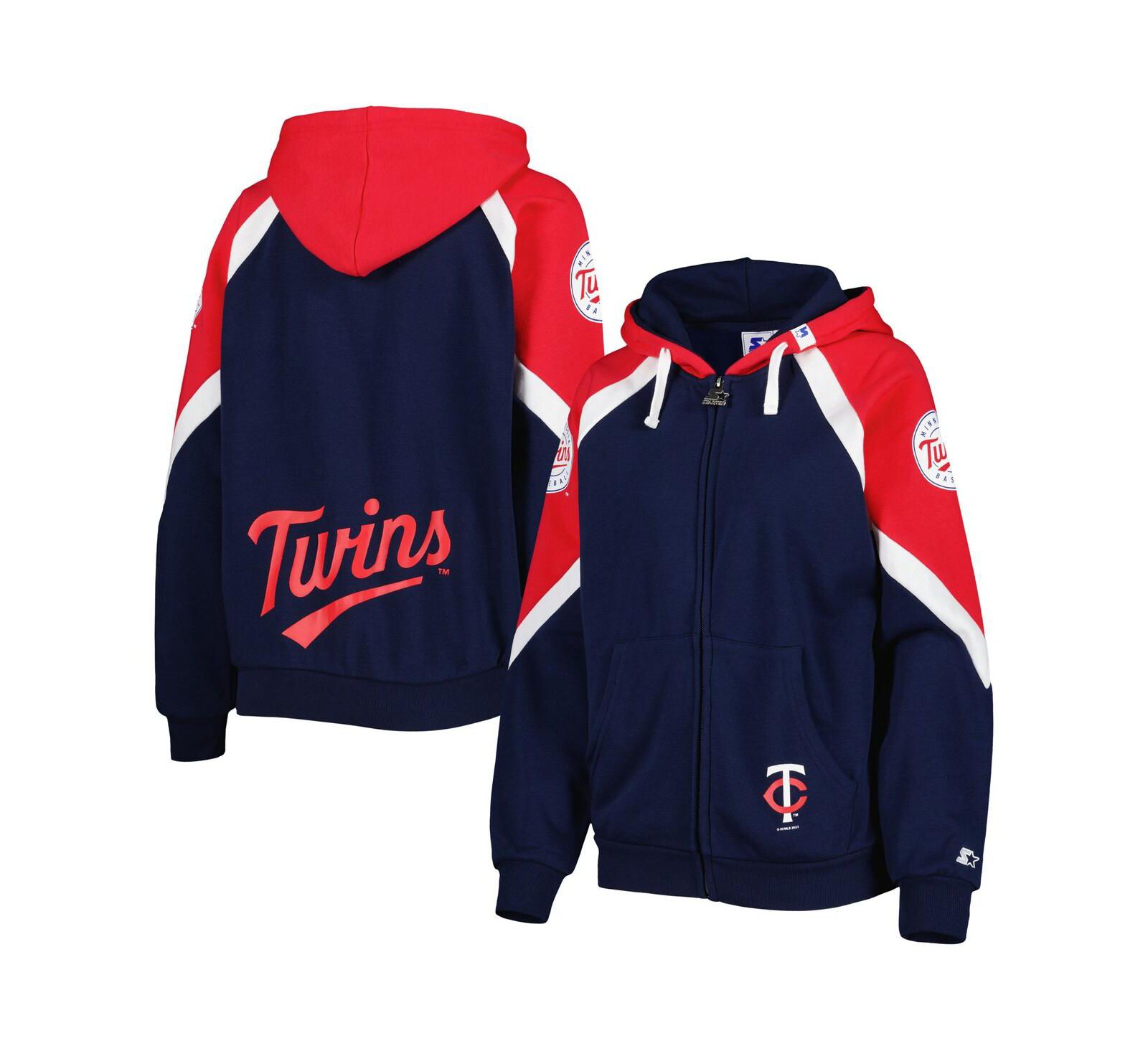 Women's Starter Navy, Red Minnesota Twins Hail Mary Full-Zip Hoodie